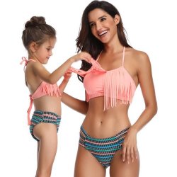 Matching Mom Or Daughter Peach Striped Two-piece Bikini - XL