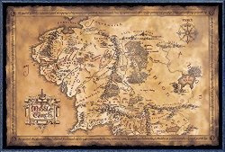 The Hobbit The Lord Of The Rings - Framed Movie Poster Print Map Of Middle Earth - Limited Dark Sepia Edition