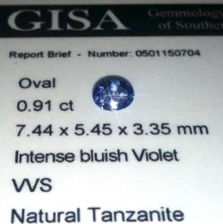 0.910ct Tanzanite G.i.s.a. Certified Intense Violet Blue Bv4 4 Vvs