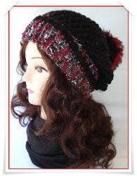 Slouchy Beanie In Maroon And Black - Fits All Sizes