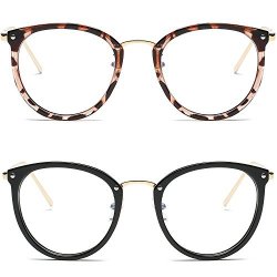 Amomoma Fashion Round Eyewear Frame Eyeglasses Optical Frame Clear Lens Glasses Havana Brown gold+black