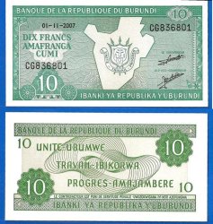 Burundi 10 Francs 2007 Unc Prefix Cg Banknote Frcs Frc