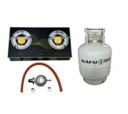 Two Burner Auto Ignition Tempered Glass Gas Stove & 5KG Cylinder