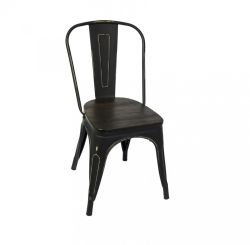 Fine Living - Retro Metal Chair - Metal Finish Wood Seat