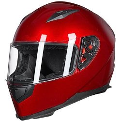 ILM Full Face Motorcycle Street Bike Helmet With Removable Winter Neck Scarf + 2 Visors Dot S Red
