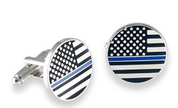 Thin Blue Line + Thin Red Line American Flag Shiny Silver Cufflinks Police + Firefighter Awareness Thin Blue Line Cufflinks