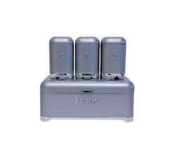 Bread Bin With Tea Coffee And Sugar Canister - Grey Silver