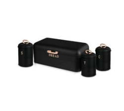 4-PIECE Bread Box & Canister Set - Black Rose