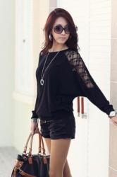 Long Sleeve Shirt With Lace Detail - Black