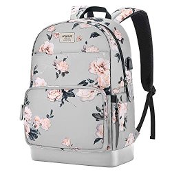 Mosiso 15.6-16 Inch Laptop Backpack For Women Girls Polyester Anti-theft Stylish Casual Daypack Bag With Luggage Strap & USB Charging Port Camellia Travel Business