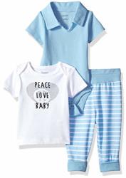Hanes Ultimate Baby Flexy Knit Jogger With Polo Bodysuit And Short Sleeve Crew Blue Fun 6-12 Months
