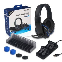 5 In 1 Charging Dock With Headphones Game Stand And Silicon Caps For PS4