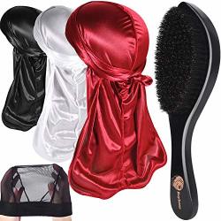 3PCS Silky Durags & 360 Wave Brush Kits For Men Best Gift Bonus 1 Wave Cap A