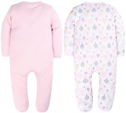 YXD Fold Over Footed Baby Girls 2-PACK Pajamas 100% Cotton Blanket Sleeper Pajamas Set Printing Kitten And Air Hot Balloon With Mitten Cuffs Footed Pajamas 50CM