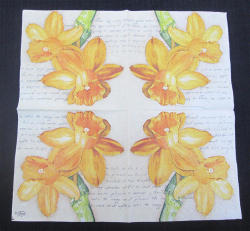 The Velvet Attic - Beautiful Imported Paper Napkin Serviette Small - Yellow Daffodils With Writing
