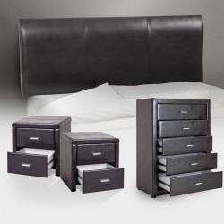 Gemma Headboard + Chest Of Drawers + 2x Two Drawer Faux Leather Pedestals