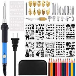 Wood Burning Kit with Various Wood Embossing//Carving//Soldering Tips +Stencil Stand Full Set Wood Burning Kit Carrying Case