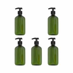 Beaupretty 5PCS Shampoo Pump Bottle Empty Plastic Bottles 500ML Travel Size Refillable Container For Home Travel Trip Dark Green