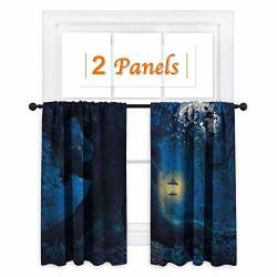 Flyerer Forest Room Darkening Wide Curtains Magical Night With Little Home In Trunk Of Ancient Tree Enchanted Forest Fairytale Theme Waterproof Window Curtain W52