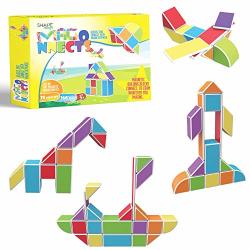 Magnetic Stick N Stack Magonnects 28 Piece Magnetic Building Tiles Blocks Set- With Assorted Colors And Shapes Idea Book Included