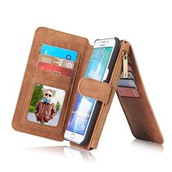 RAYTOP 15-SLOT Card Holders Samsung Galaxy S6 Edge Plus Case Inside Cover Removable From Wallet Button + Zip + Magnet Closure Multiple Pockets For