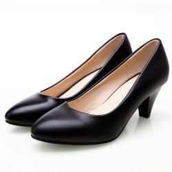 Yalnn Women's Leather Med Heels Shoes - Black 7