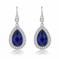 Dnswez Teardrop Earrings Blue Crystal Cubic Zironia Dangle Earrings White Gold Plated Drop Earring Vintage Design Earring For Women