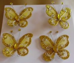 Stunning Gold Butterflies With Rhinestones Set Of 4