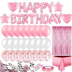 MOVINPE Gold Cake Topper Decoration with Golden Happy Birthday Candles  Happy Birthday Banner Confetti Balloon Stars For Rose Gold Theme Party  Decor