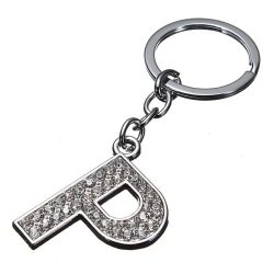 Charm Letter Initial Key Ring Shiny Crystal Silver Key Chain Tag