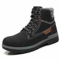 Cestfini Combat Work Hiking Boots For Women Suede Lace Up Winter Boots With Comfortable Insole And Slip Resistant Rubber Sole APRILA-BLACK-9