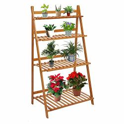 Dporticus 4-TIER Folding Bamboo Shelf Indoor And Outdoor Plant Stand Flower Display Rack Stand Shelf Garden Greenhouse 27.4 X 17.7 X 48 Inches L X W X H