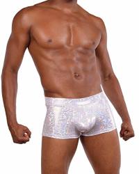 Revolver Fashion Funstigators Festival Clothing: Men's Holographic Brief Booty Shorts With Front Pouch - Made In Usa M White Disco