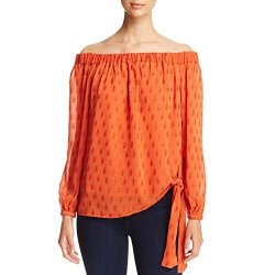 MICHAEL Michael Kors Womens Shimmered Side Tie Casual Top Orange S