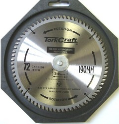 Tork Craft 190mm x 72t 30 20 Circular Saw Blade Contractor