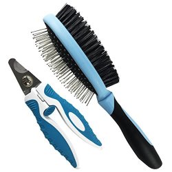 Dog Cat Grooming Brush And Nail Clippers Kit Set Fits Small Large Pets With Short Long Hair Brush & Small Nail Clippers