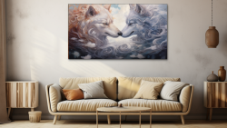 Canvas Wall Art - Ethereal Two Wolves Abstract - HD0181