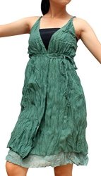 Raanpahmuang Brand Ladies Summer Cotton Layered Gypsy Sac With Cross Bust Panel XS Viridian Green