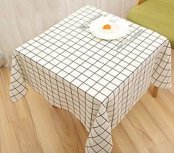 Sheicon Cotton Linen Fabric Floral Print Diy Material Tablecloth By The Metre 100X150CM Color Black Line Grid Size 2 Metres