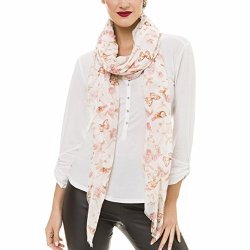 For Scarf Women Lightweight Spring Winter White Floral Flower Birds Pink Scarves Head Shawl Wraps By Melifluos White Pink Butterfly