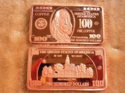 100 Usd Fine Solid Copper Bar 1 Tr.oz