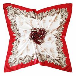 Vabovin Women's 35" Satin Square Silk Like Hair Scarves And Wraps Headscarf For Sleeping White Red Floral