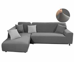 WOMACO Sectional Sofa Cover L Shape Couch Slipcover - For Chaise Lounge + Sofa Style Sectional Couch Gray Chaise Lounge M +large Sofa