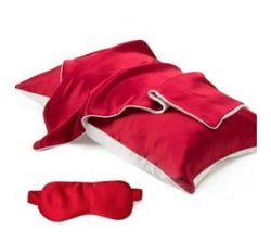 Pure Mulberry Silk Pillowcase & Sleeping Mask Pure Silk Set - Standard Size - Red