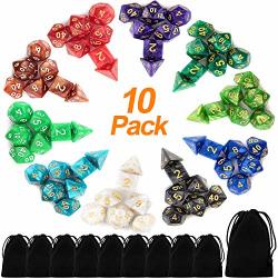 10 X 7 Polyhedral Dice Set 70 Pieces For Dungeons And Dragons Dnd Rpg Mtg Table Games D4 D6 D8 D10 D% D12 D20