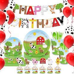 Farm Animal Theme Birthday Party Decorations Party Supplies Set For Kids Barnyard Paper Plates Cups Napkins Balloons Utensils Birthday Banner Cupcake Toppers 162 Pcs Serves 16 Guests