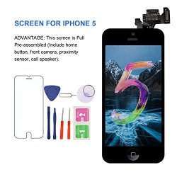 For Iphone 5 Screen Replacement With Home Button - Mafix Full Pre-assembly Lcd Display Digitizer Touch Screen Kit Include Repair Tools & Screen Protector Black