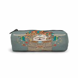 Cylinder Cosmetic Bag Organizer Pencil Case Llama Colorful Headwear Wearing Llama With Accessories Earrings Necklace Abstract Animal Travel Bags Purse Gray Green