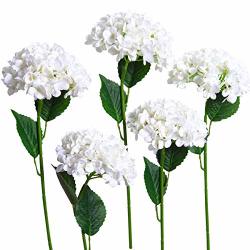 Party Joy 5PCS Artificial Hydrangea Silk Flowers Bouquet Faux Hydrangea Stems For Wedding Centerpieces Home Decor White 5