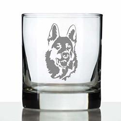 German Shepherd Happy Face - Fun Whiskey Rocks Glass Gifts For Men & Women - Unique Whisky Drinking Tumbler Decor